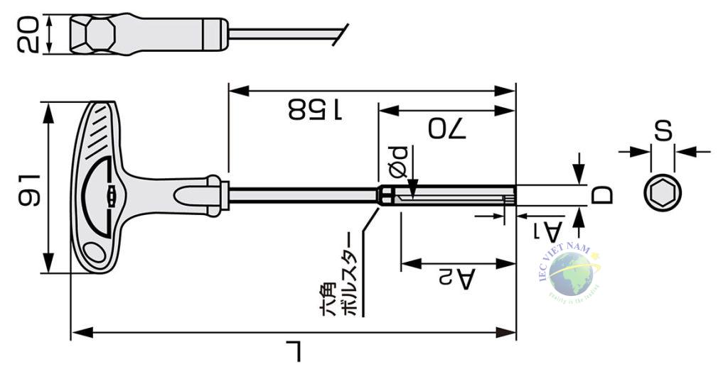 Thông số kỹ thuật Tô vít đầu khẩu có bọc tay cầm chữ T (loại dài) TONE BTGW-L